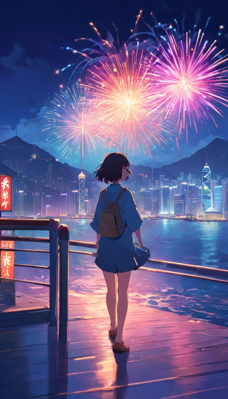 hong kong,Victoria harbour,the night,firework,neon,