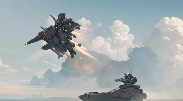 There is a jet flying in the sky There is a jet flying in the sky, Armored Core V, Armored Core V, Armored Core 4, Spaceship flying above, Sci-fi spaceships in battle, The spaceship flies in the background, HD visual effects-9, valkyrie fighter jet, stunning visuals, Visual effects shots, Spaceships fly around, Armored Core V on the ground