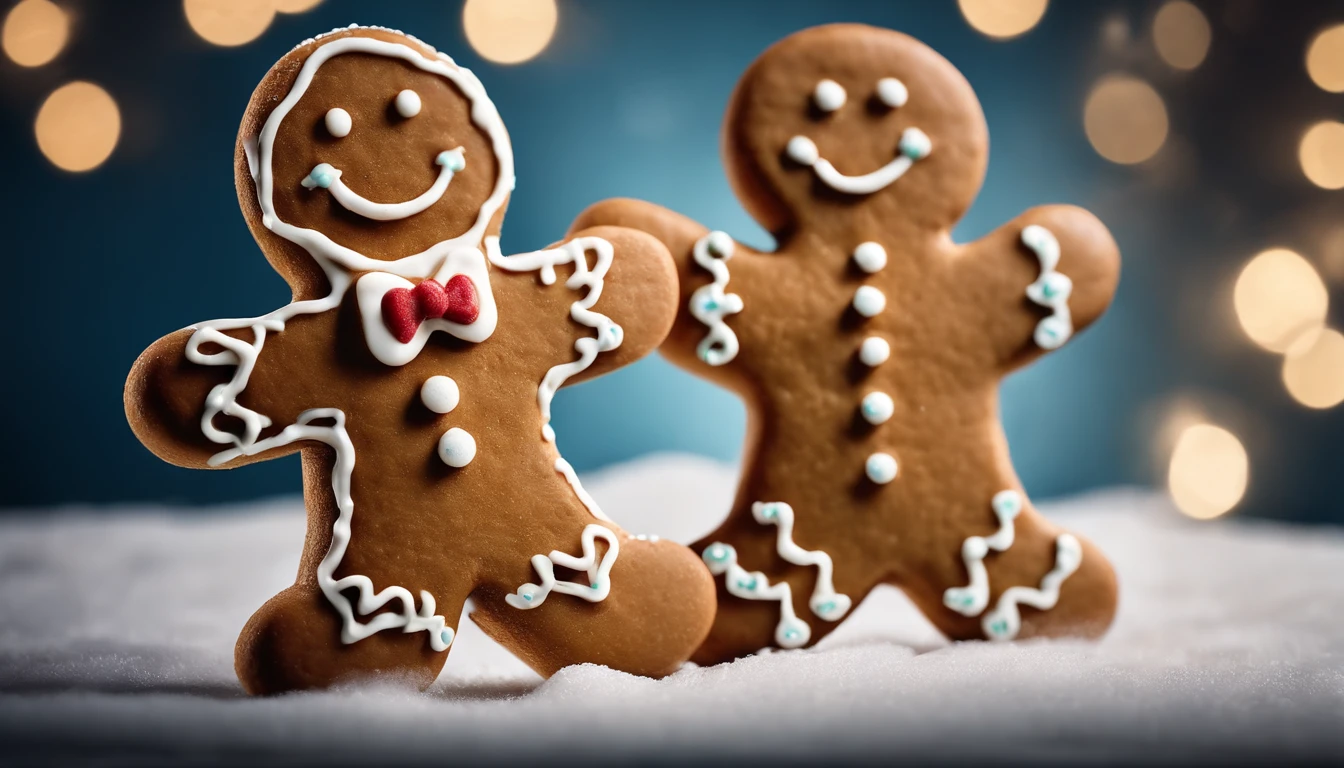 A high-resolution image of a cute Christmas gingerbread man cookie with icing details, showcasing its adorable and festive design.