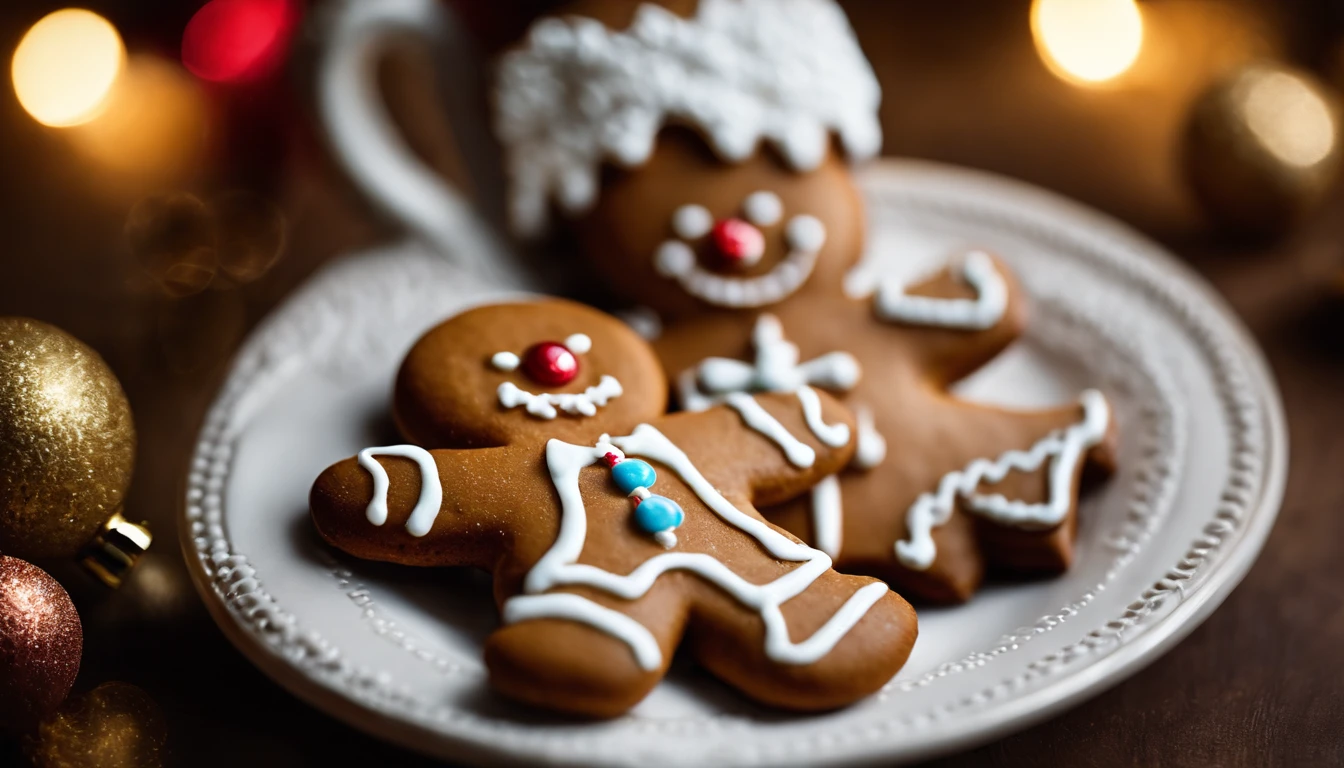 A high-resolution image of a cute Christmas gingerbread man cookie with icing details, showcasing its adorable and festive design.