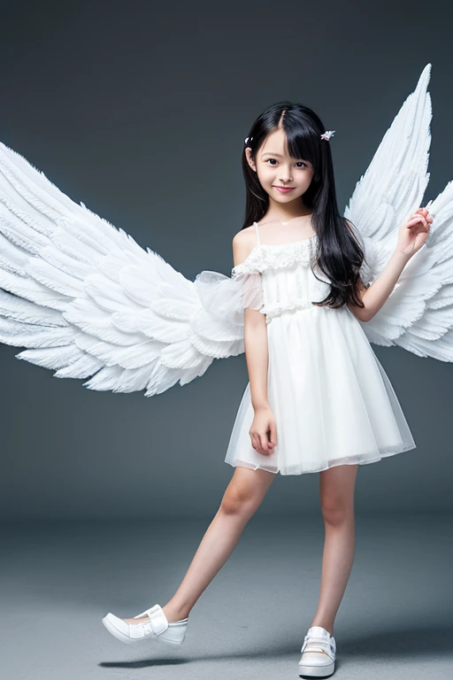 full body,floating,angel, girl,very long black hair,