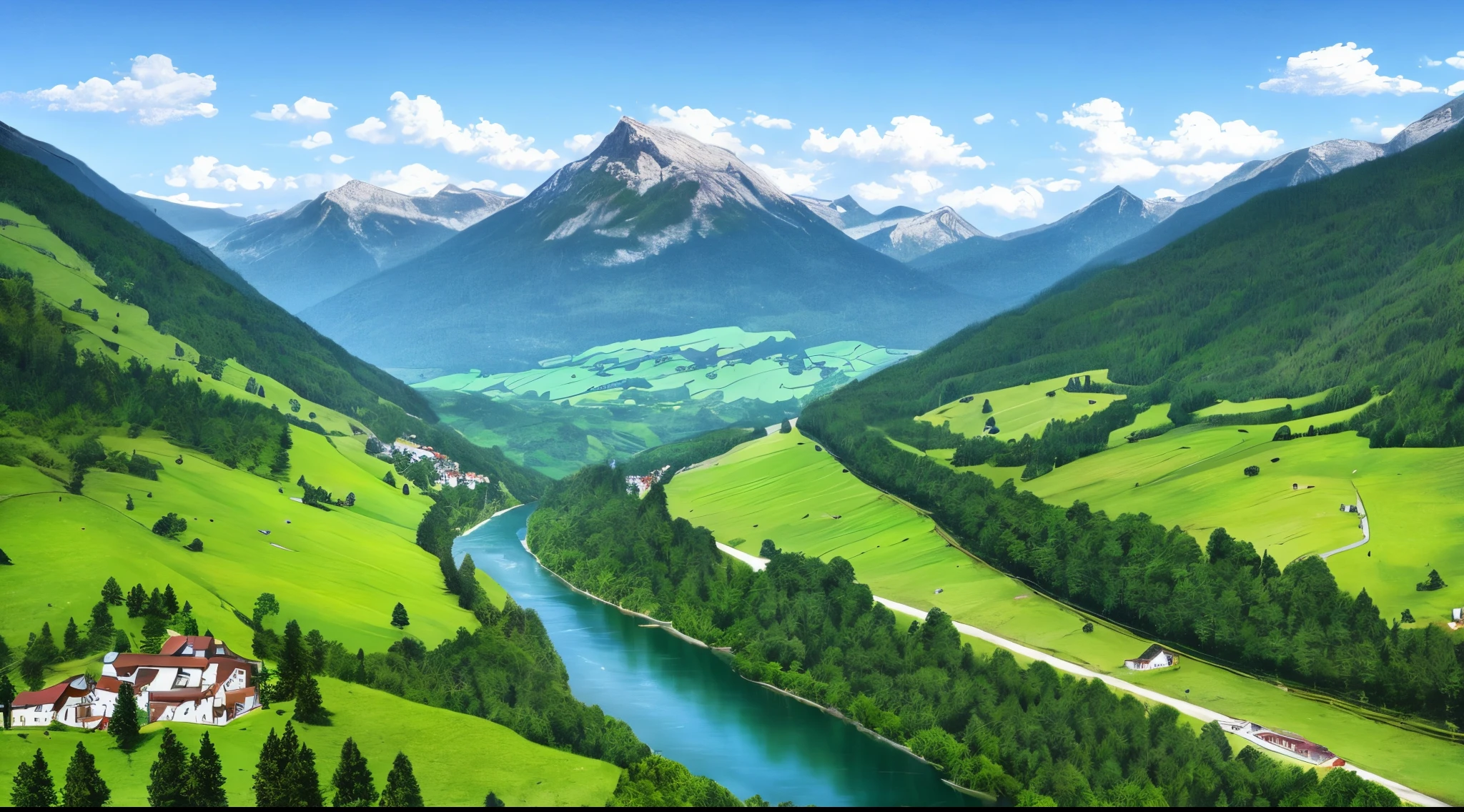 Landscape austria river mountains forest
