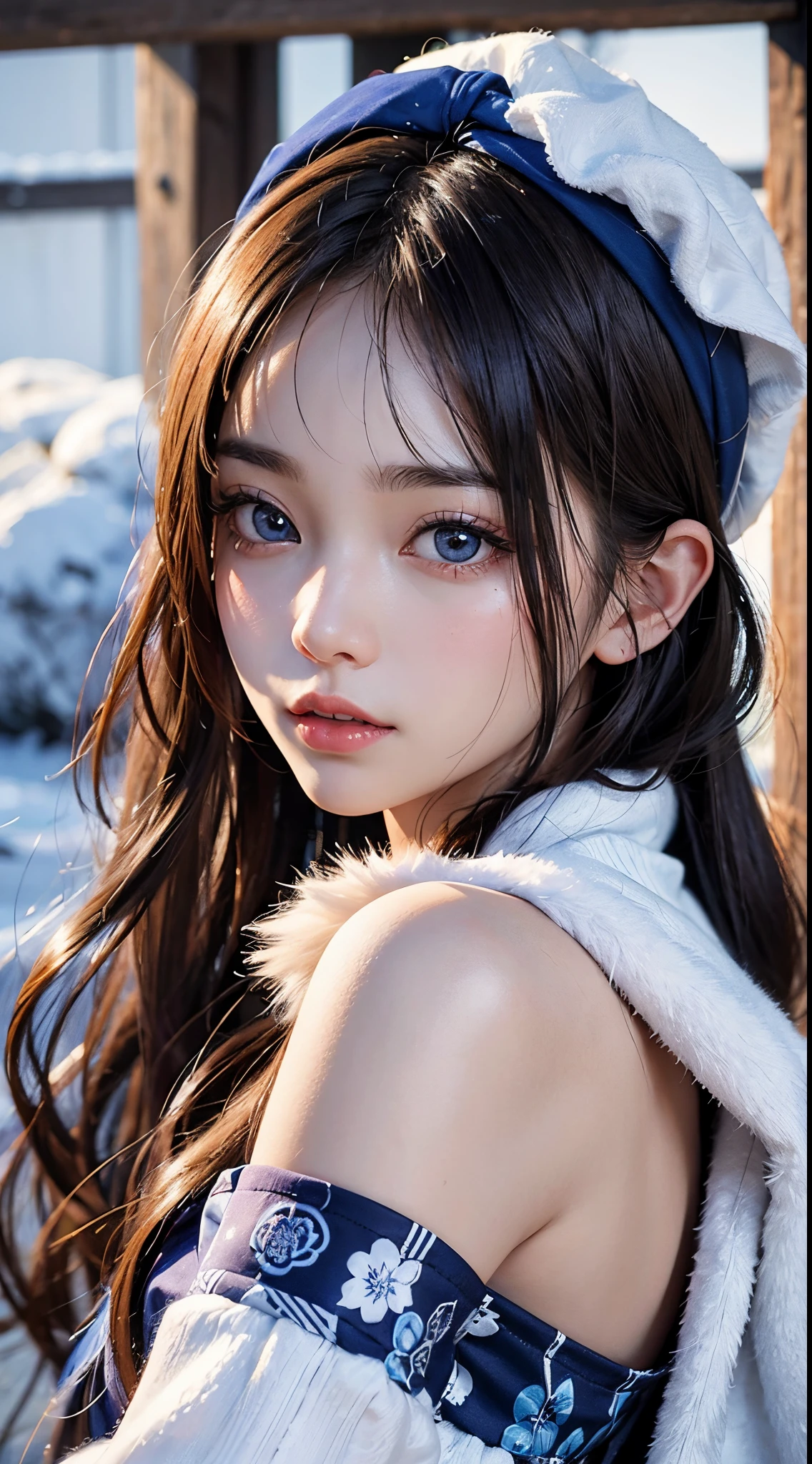 1 girl、((Close up side head shot))、 masterpiece, , 8K, Super detailed, pixiv、Because I'm slender、flat body、cute、、blue bunny girl、wearing a blue fur coat