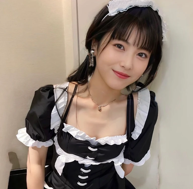 Change your clothes to a naughty maid outfit。Wear a maid's headband on your head。Upper body only。