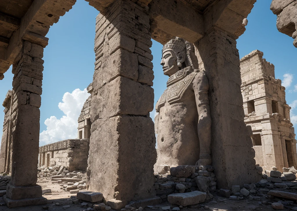 Mayan image of the god Pacal in profile in the ruins of Campeche with a mystical tone and uhd