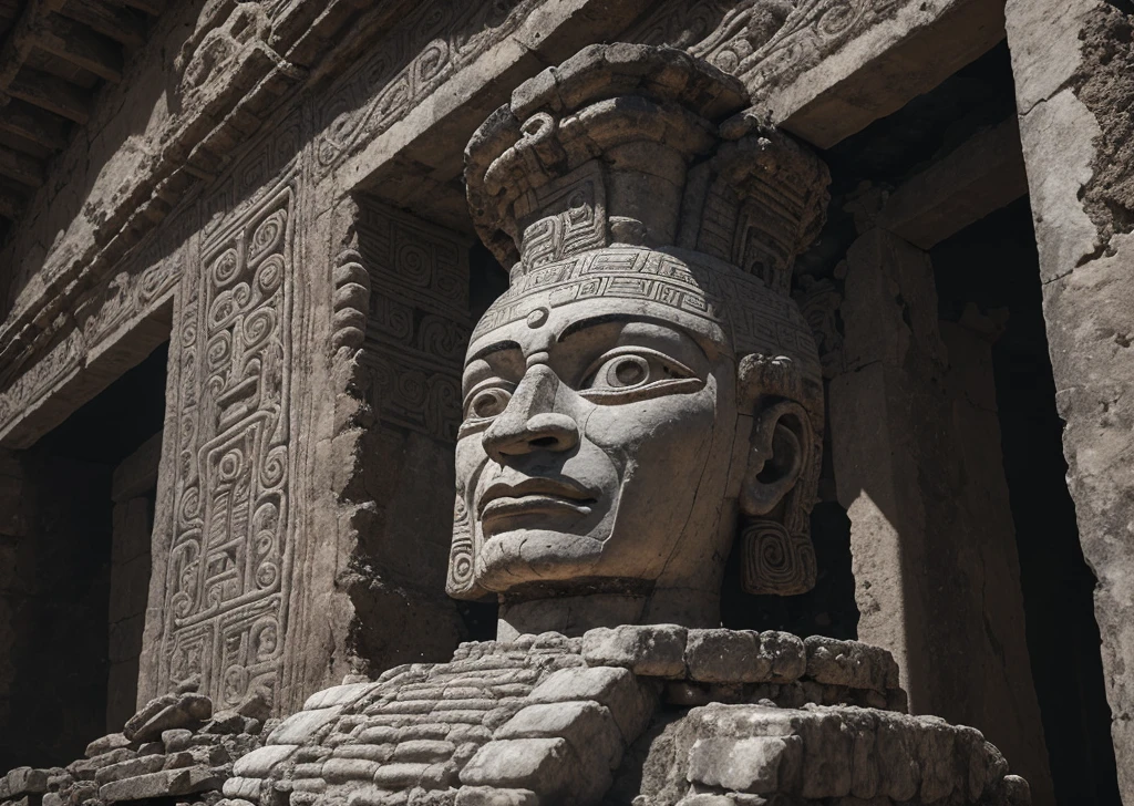 Mayan image of the god Pacal in profile in the ruins of Campeche with a mystical tone and uhd