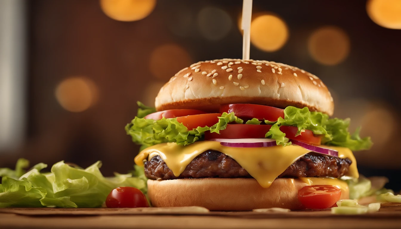 A high-resolution photograph of a double cheeseburger, stacked with two perfectly seared beef patties, each topped with a slice of melted provolone cheese, layered with fresh lettuce, tangy pickles, juicy tomato slices, and a generous spread of special sauce, all hugged by a toasted brioche bun.