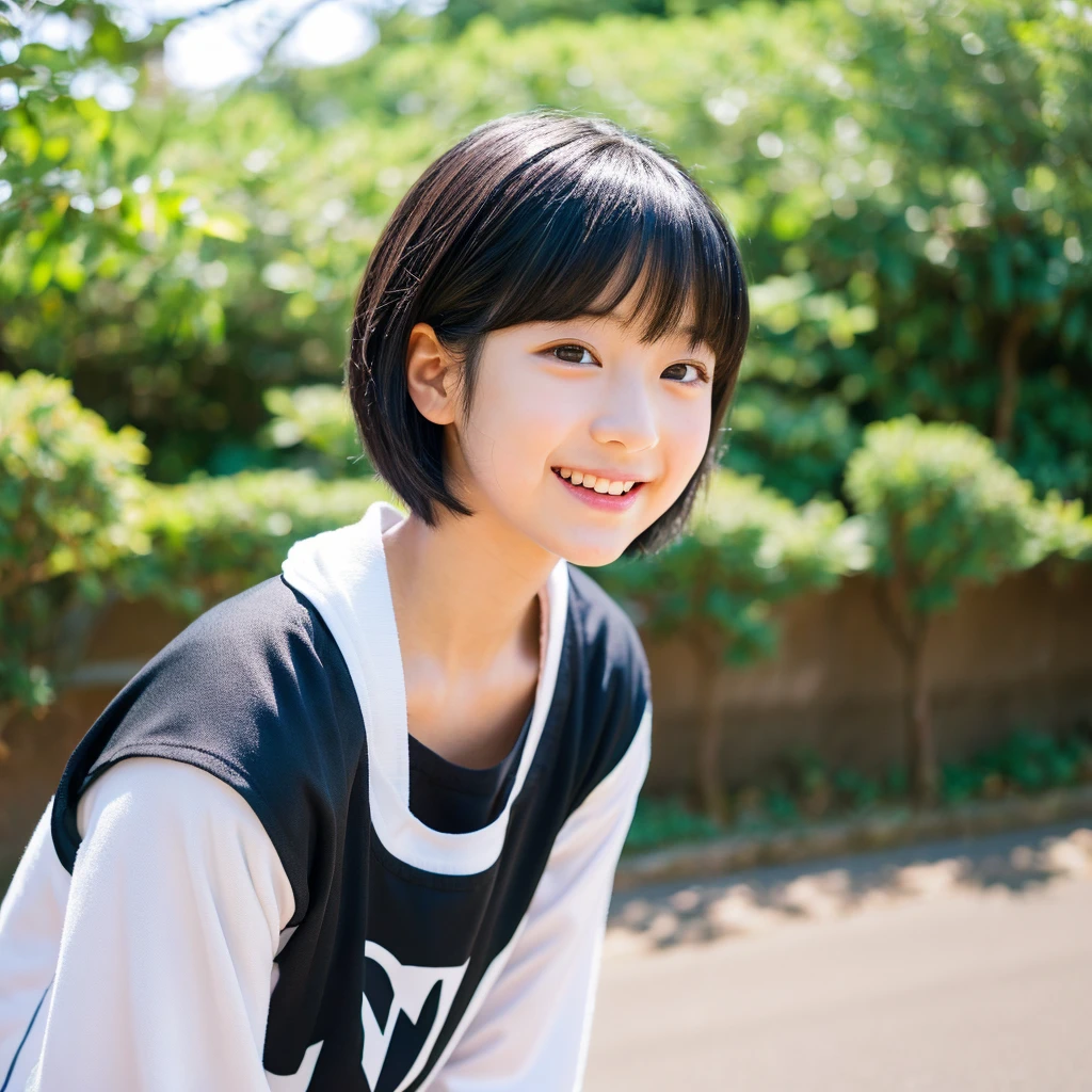 Japan Girl, girl with(ars),Short hair, Black hair, Teenby fac, Natural lighting, Soft shadows, Joyful expression, Ministry work、Athletics、Takushi