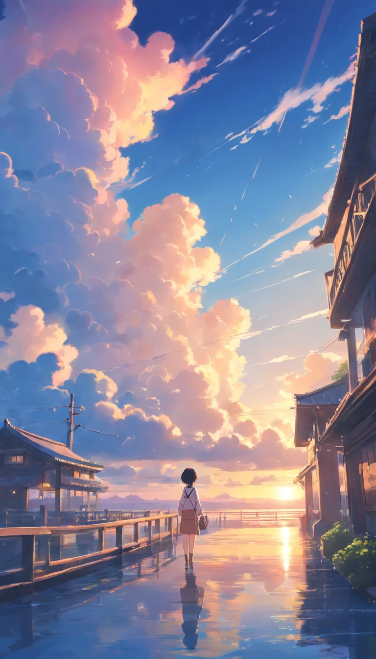The castle floats in the sky，No Human, No one，​​clouds，Looking up from the valley，bright，vale，cheerful，Warm and soft lighting，the sunset，（spark of light：0.7）， tmasterpiece，Best quality，cinematic Film still from，