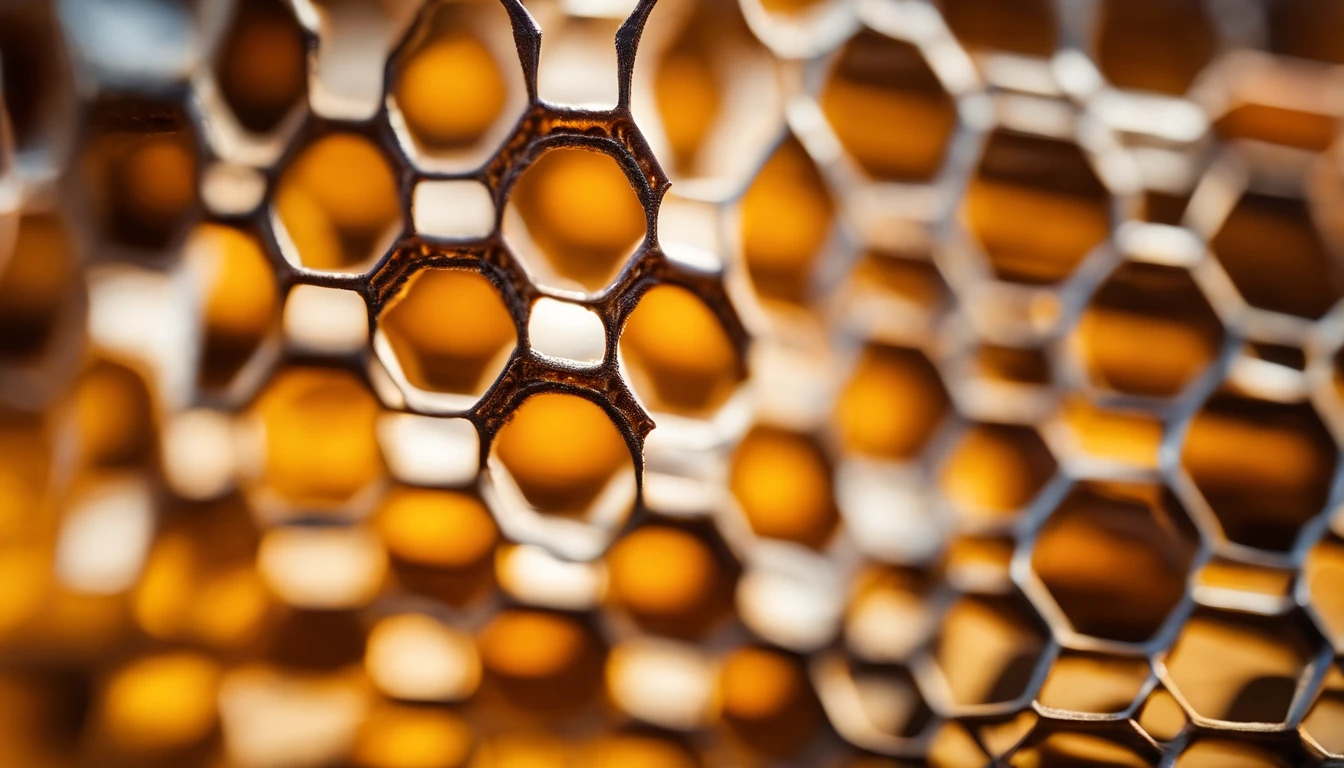 A visually pleasing composition of a honeycomb pattern in various shades of yellow and orange, with a subtle gradient, creating a visually pleasing and harmonious image.