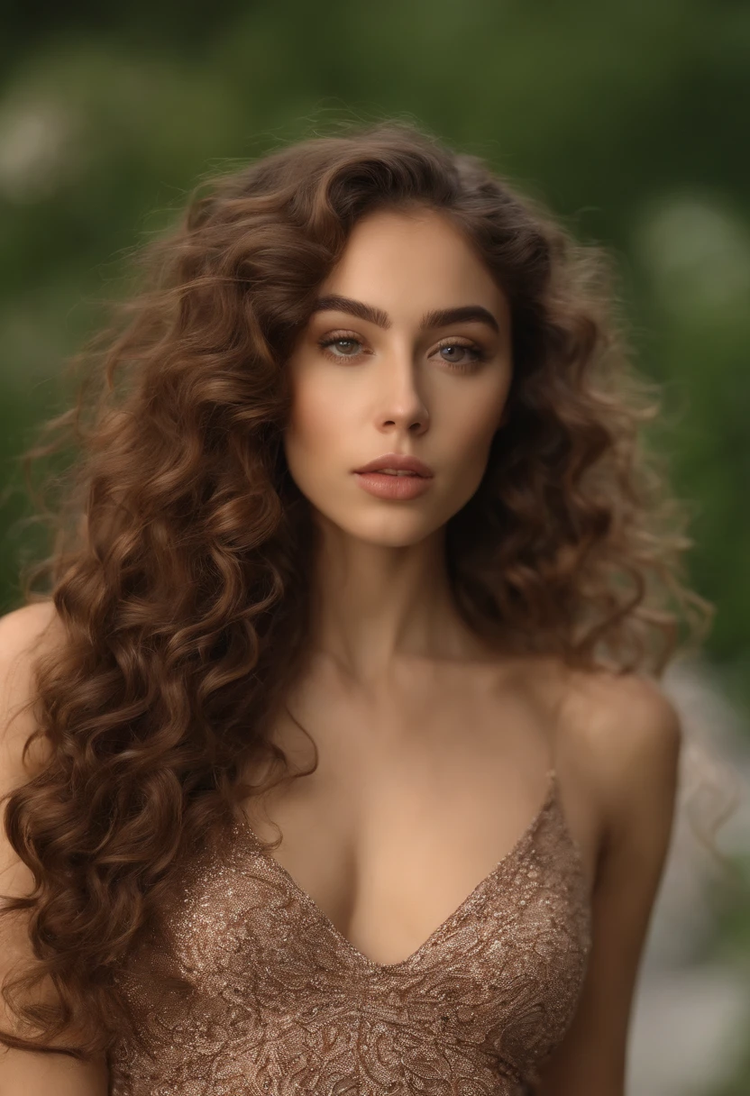 (realista)A woman with long curly brown hair without clothes on, Ava Max, Her hair is curly brown, with long curly brown hair, Perfect girl with curly brown hair , Curly Chestnut Goddess, long brown curly hair, Angelawhite, with curly brown hair, Curly Brown, Yelena Belova, Belleza asombrosa, brown curly hair, full curly brown, with long curly brown hair, Cara sexy,cuerpo completo