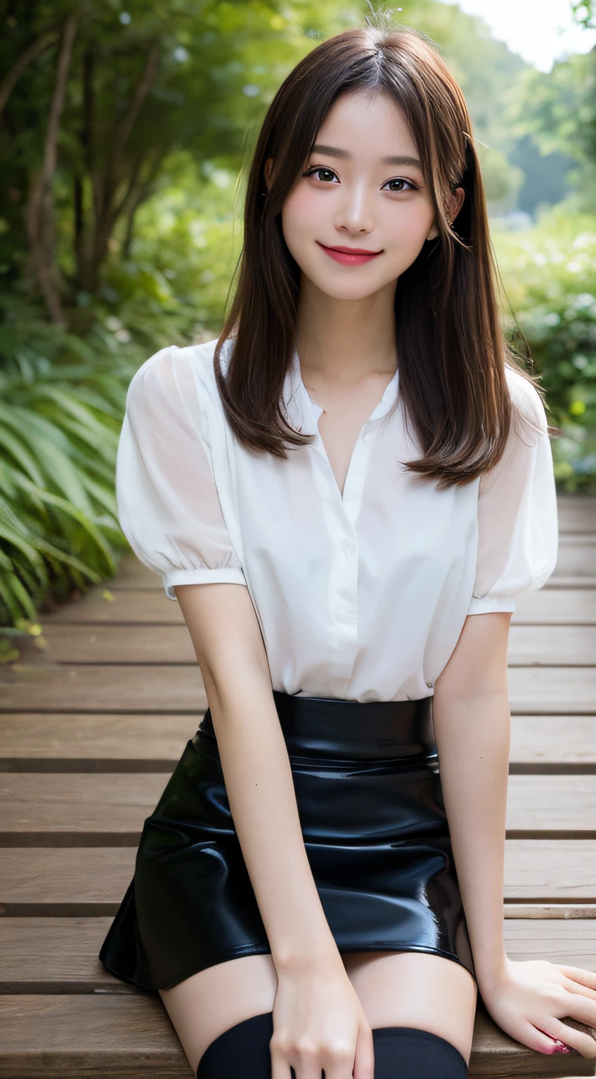 (Raw photo), (Photo realistic), (masterpiece), (Highest quality), High resolution, 8K resolution, (Exquisite detail), (Volumetric Light), a woman, Age 35, short hair, Straight Hair, Brown haired, very skinny, Very white and translucent skin,Highly detailed eyes, Source Order, Very fine eyebrows, eyelash,Highly detailed skin, Highly detailed mouth, Highly detailed nose, The best beauty,Cute like an idol, Smile, (An elegant and transparent white blouse), Random Body Orientation,medium breasts,Beautiful Japanese office lady, White blouse,Super mini pleated skirt, Lace Pantyhose, Random Color, Cute face, Real Light, Correct Anatomy, Riding a bicycle 1.4、city bicycle, on the saddle、both hands grips handle, Pedaling, Angle 1 from below.4、(((Low angle 1.4))), In the city, There is a strong headwind, Skirt flips up, her pantie is visible, beautiful long legs, (((from very below 1.4))), slender thighs, look down viewer
