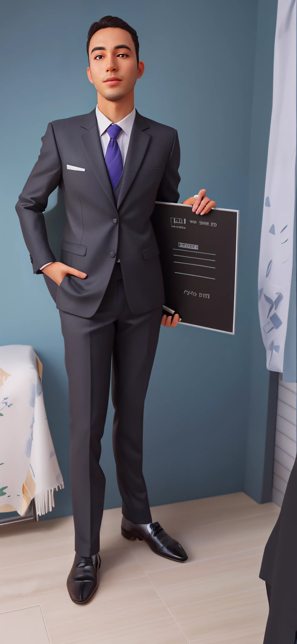 arafed man in a suit and tie standing in a room, vestindo terno preto, traje formal, he is wearing a suit, vestindo terno, em seu terno, imagem de corpo inteiro, em terno estrito, vestindo um terno preto, de terno, terno escuro, wearing business suit, with a business suit on, vestindo um terno nobre preto, corpo inteiro!