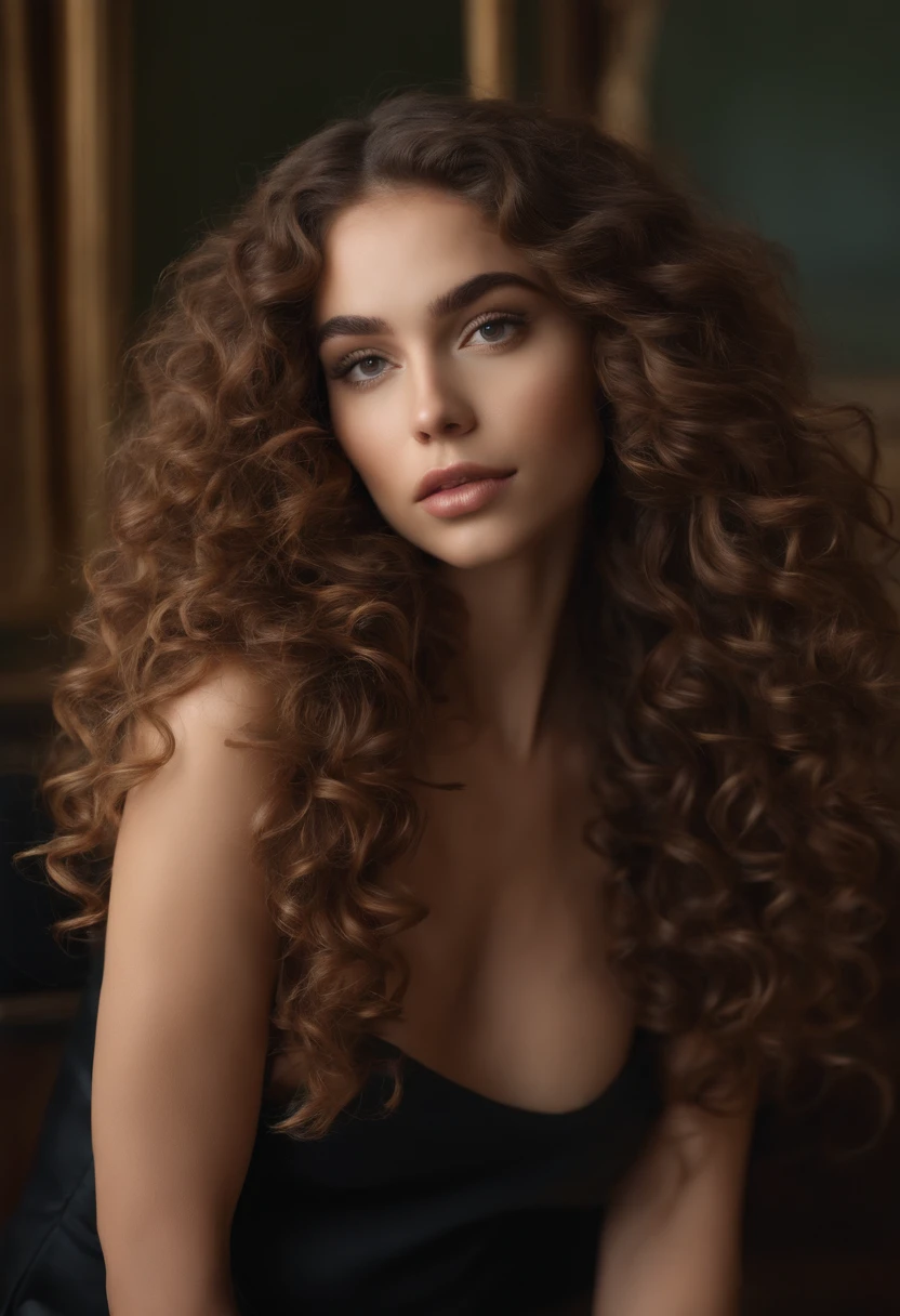 (realista)A woman with long curly brown hair completely naked at home, Ava Max, Her hair is curly brown, with long curly brown hair, Perfect girl with curly brown hair , Curly Chestnut Goddess, long brown curly hair, Angelawhite, with curly brown hair, Curly Brown, Yelena Belova, Belleza asombrosa, brown curly hair, full curly brown, with long curly brown hair, Cara sexy,cuerpo completo