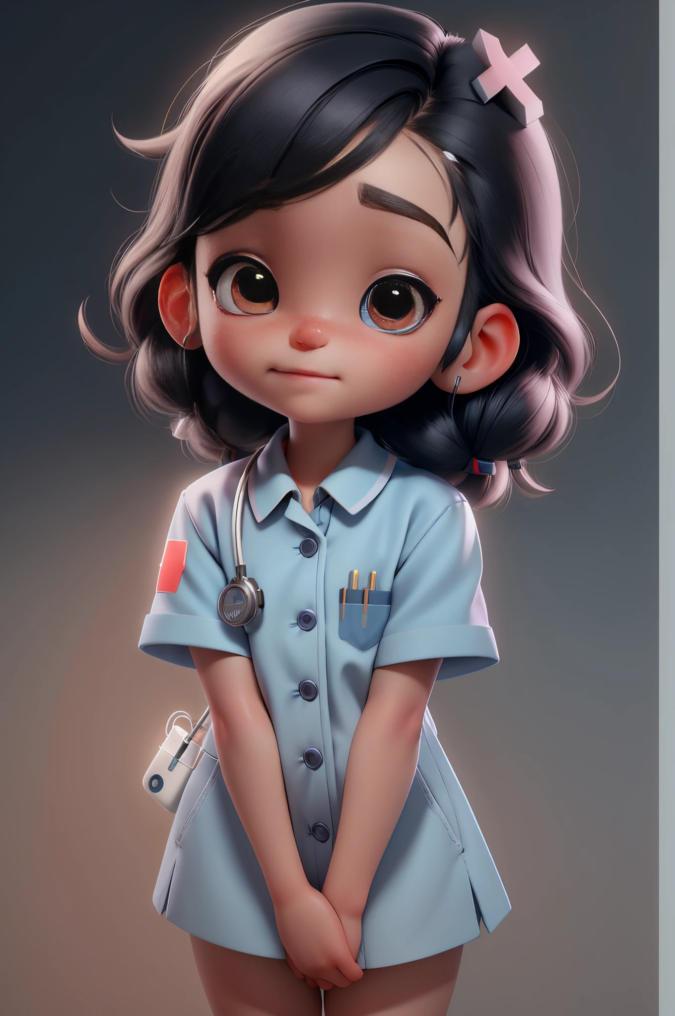 Cartoon character of a nurse, exquisite facial features。small person. Unreal Engine5, arnold maya render, Children&#39;s Art Art Station, Ultra-detailed rendering, close up character, Rendering in renderman,clean backdrop。