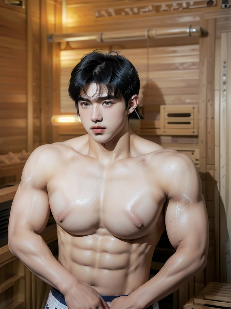 ,(caustics:1.5 )
(sauna:1.4)
(1 boy:2.5),Cai Xukun,17-year-old boy,(thin face:1.5), (vast pecs:1.6), (round pecs:1.4), (big pecs:1.4),(micchi:1.3),(boy's short hair:1.7),(straight-backed :1.5),(thick eyebrows:1.1),(naked),(waist up)
(textured bangs:1.6),slim body,thin,(cool boy:1.6),good looking,handsome
