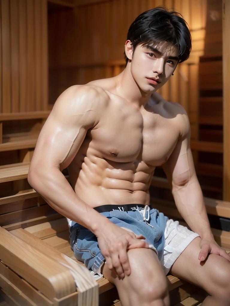 ,(caustics:1.5 )
(sauna:1.4)
(1 boy:2.5),Cai Xukun,-yeld bothin face:1.5), (vast pecs:1.6), (round pecs:1.4), (big pecs:1.4),(micchi:1.3),(boy's short hair:1.7),(straight-backed :1.5),(thick eyebrows:1.1),(naked),(waist up)

(textured bangs:1.6),slim body,thin,(cool boy:1.6),good looking,handsome