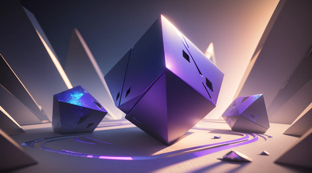 (Masterpiece, high quality) abstract 3d render, geometric shapes, blue and purple, realistic lighting, metallic