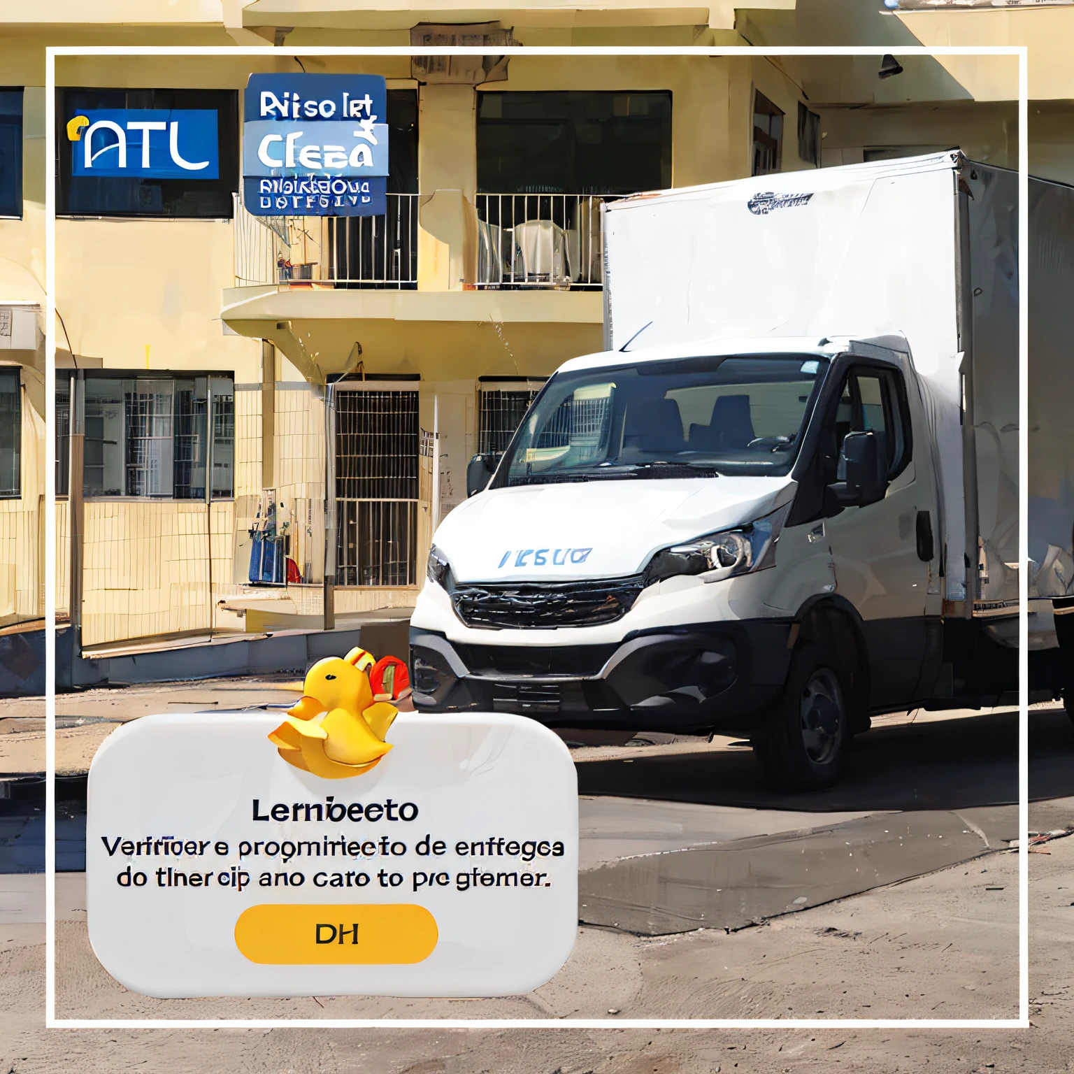 There&#39;a white truck with a rubber duck on the back, imagem limpa, Ad image, Dispositivo completo, limpo e arrumado, extremamente limpo, lute, frontal, pessoal, exploitable image, Directed by: Milton Menasco, ultradetailedl, imagem frontal, São Paulo, varredura limpa, imagem mais limpa, 1614572159