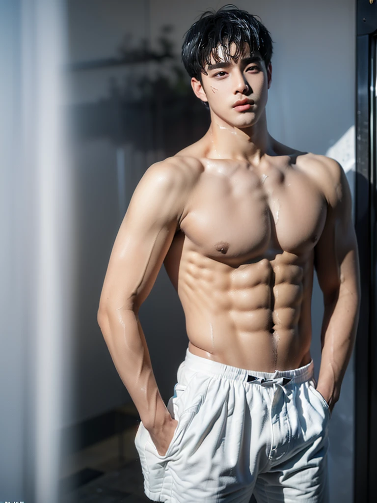 ,(caustics:1.5 )
(shower:1.4)
(1 boy:2.5),Cai Xukun,17-year-old boy,(thin face:1.5), (vast pecs:1.6), (round pecs:1.4), (big pecs:1.4),(micchi:1.3),(boy's short hair:1.7),(straight-backed :1.5),(thick eyebrows:1.1),(naked),(waist up)

(textured bangs:1.6),slim body,thin,(cool boy:1.6),good looking,handsome