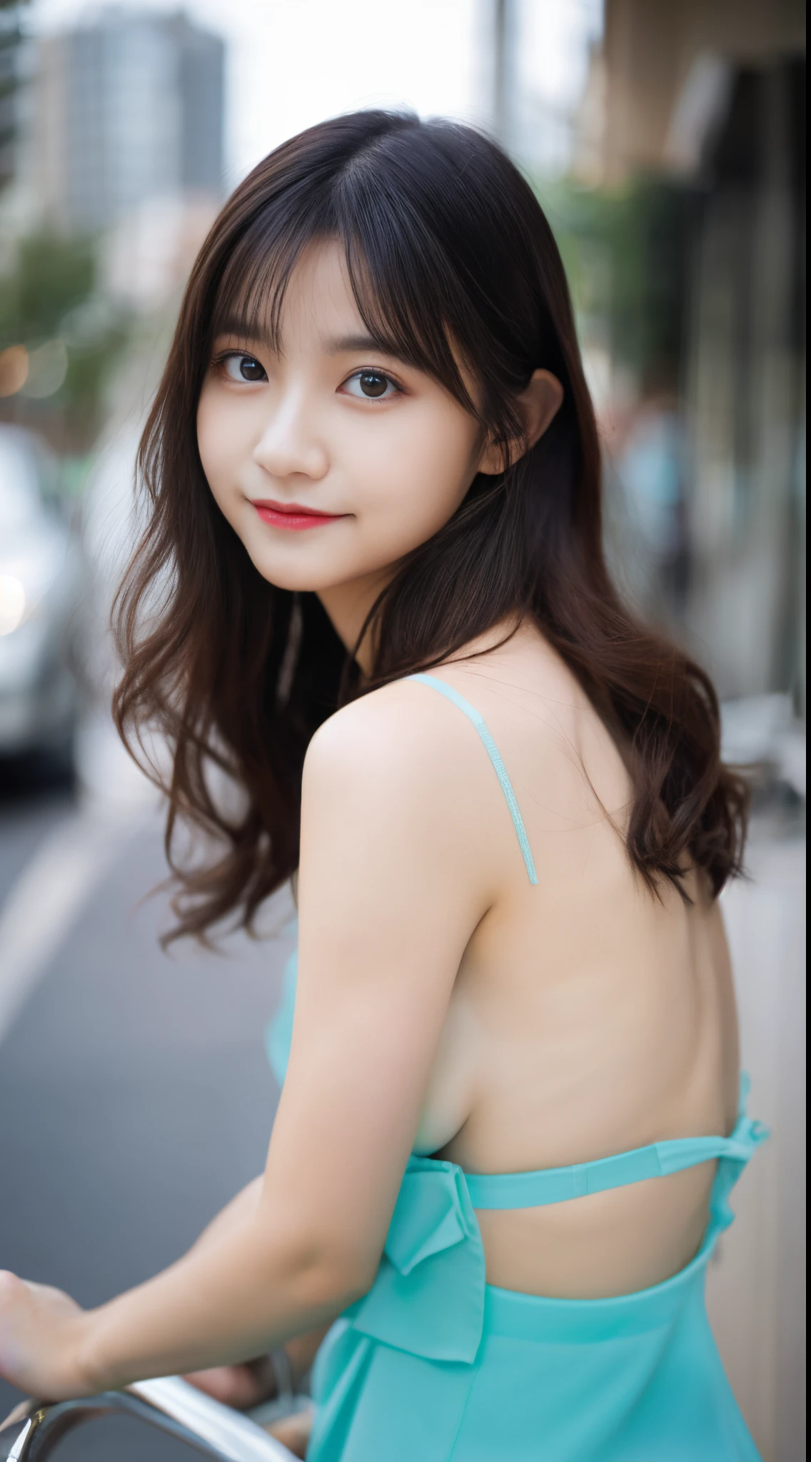 ulzzang -6500-v1.1, (Raw photo:1.2), (Photorealsitic), (Real:1.4), 1girl with、Very pretty girl、21years old、game_nffsw, Ocean Blue Eyes(eye detailed), Smile of shame、(Business Fashion:1.3)、Doing work、(Ultra-realistic pantyhose:1.2), Curly hair、realistic skin textures、shinny skin、Exposed thighs!!! , make - up、eye shadow、