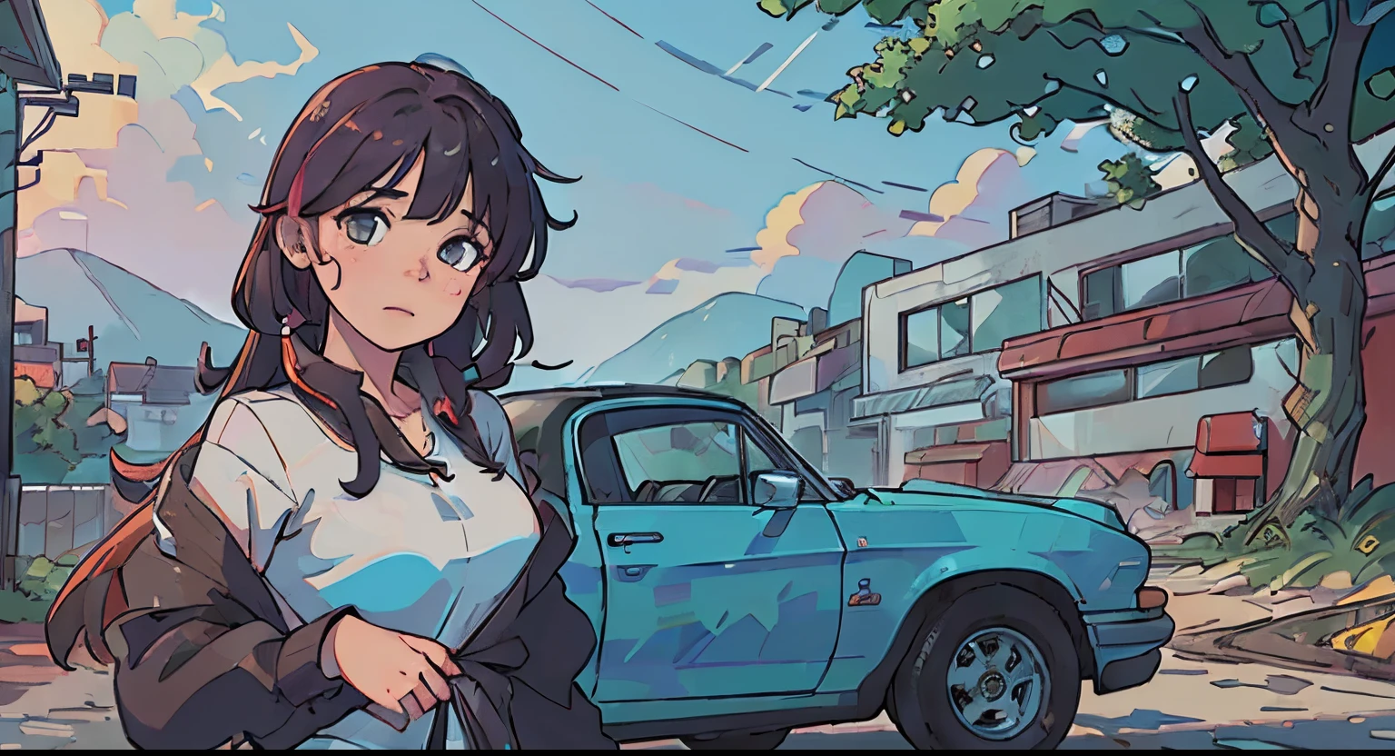 (Best Quality, High resolution:1.2), Ultra-detailed, (Realistic:1.37) Car, beautiful outdoor scenery, Detailed reflections of car surfaces, High quality and precise painting, Vibrant colors, Natural lighting, with the girl next door.