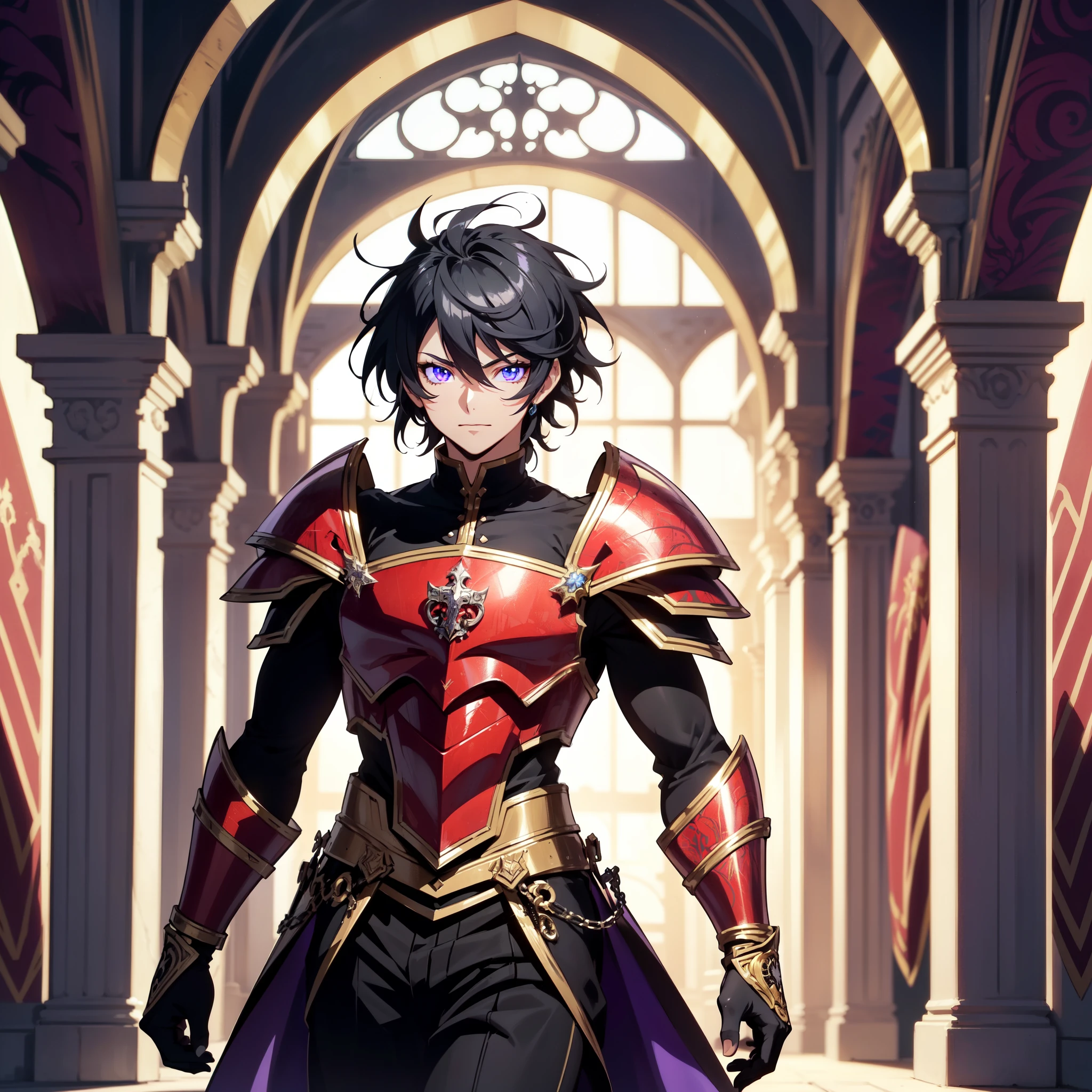 128K Ultra High Definition,
128K Ultra High Quality,
128K Ultra High Resolution,
Best Definition,
Best Quality,
Best Resolution,
Perfectly Detailed,
Perfectly Designed,
Extremely Detailed,
Extremely Designed,
Hyper Detailed,
Hyper Definition,
Hyper Quality,
Hyper Resolution,
Masterpiece,
(((Anime))),
Body Shot,
(((Boy))),
Handsome,
Muscular Body,
(((Black Mid Hair))),
(((Purple Eyes))),
(((Hyper Detailed & Perfectly Designed With Ultra High Quality Red Warlord Armor))),
(((Inside Of Medieval Royal Palace Background Scenery))),