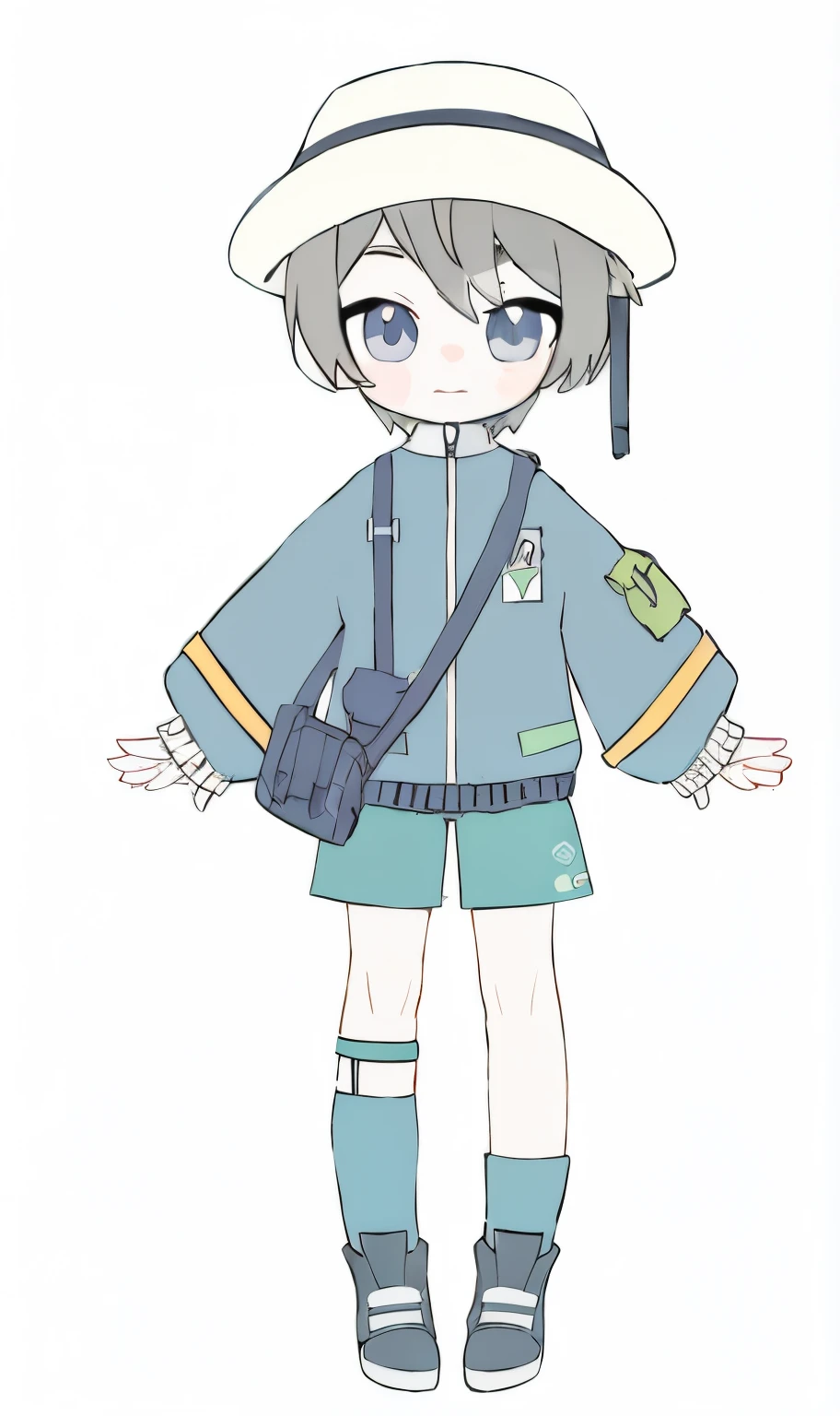 Anime girl holding hat and bag in hands, A single character full body, full body adoptable, Available roles, full body single character, 2 d anime style, small  girl, Full body figures, clear outfit design, anime set style, Anime style characters, live2d virtual YouTuber model, clothing design, Full body and clothing, Flat anime style