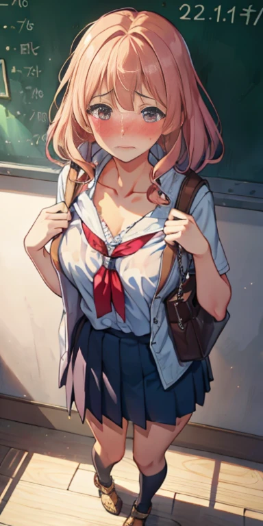 Realistic, plein air, 1 wall, Wide Angle,1girl in, Long hair, Shy, embarrassed, blushed, Wide Angle, POV, From above, Standing, shackles were placed around the neck, the neck is chained to the wall, (Bra, pantiy), llight rays, Glow, (masutepiece), Wallpaper