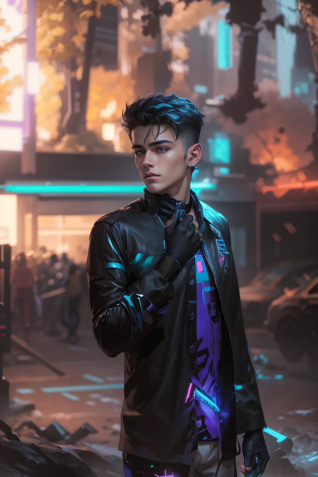 Change background cyberpunk handsome boy, realistic Face ,8k,ultra realistic
