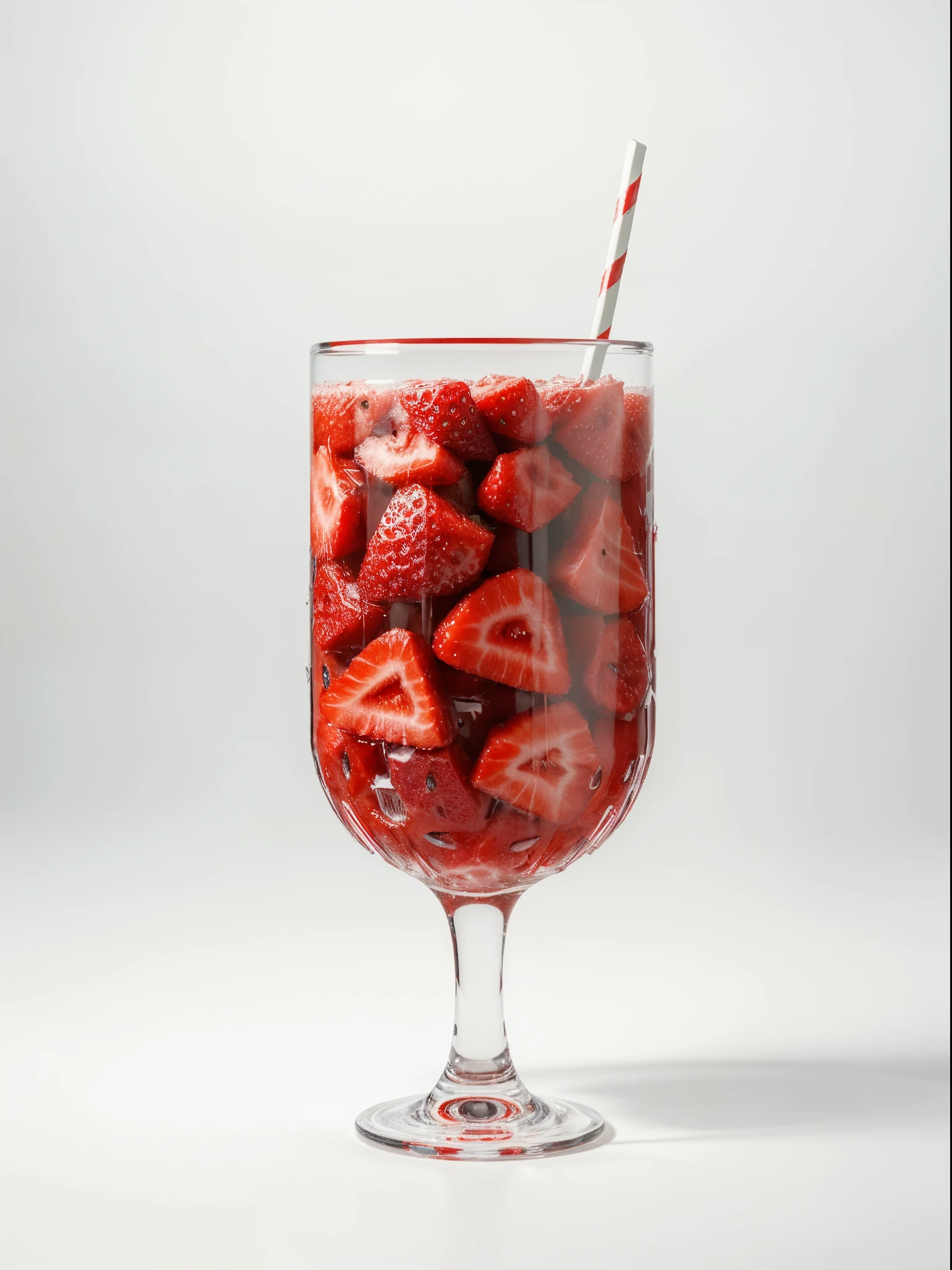 (Best quality,8K,Masterpiece:1.3),NOhumans,Clear glass,There are a lot of watermelon slices and strawberries in it, blend, detalhe poderoso, intense detail, on the white background, Clear detail, professional,(Hyper-realistic:1.3)
