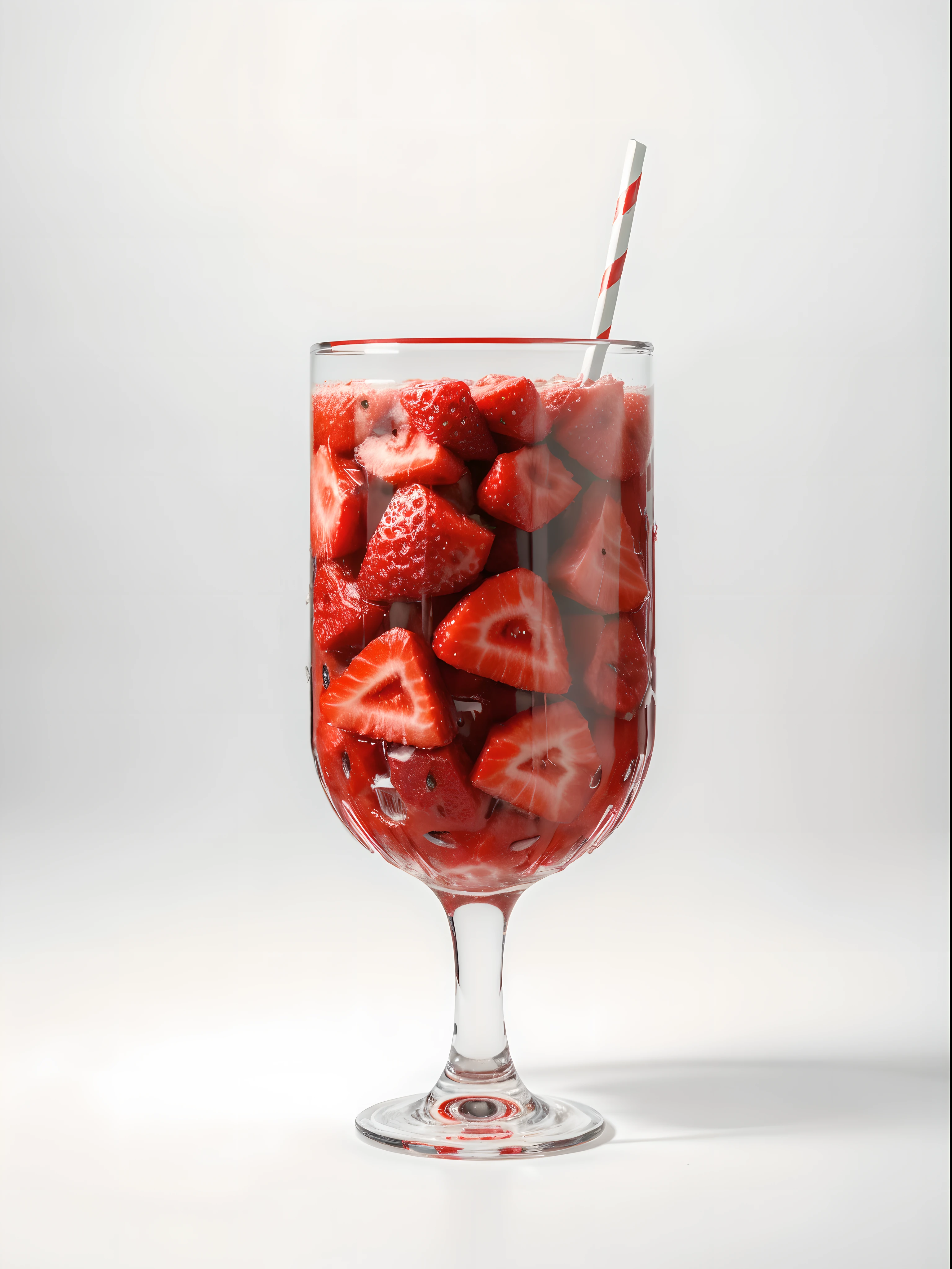 (Best quality at best,8K,tmasterpiece:1.3),without humans,Clear glass,There are a lot of watermelon slices and strawberries in it, blend, de tarhepodroso, intense detail, on the white background, Clear detail, professional,(hyper realisitc:1.3)