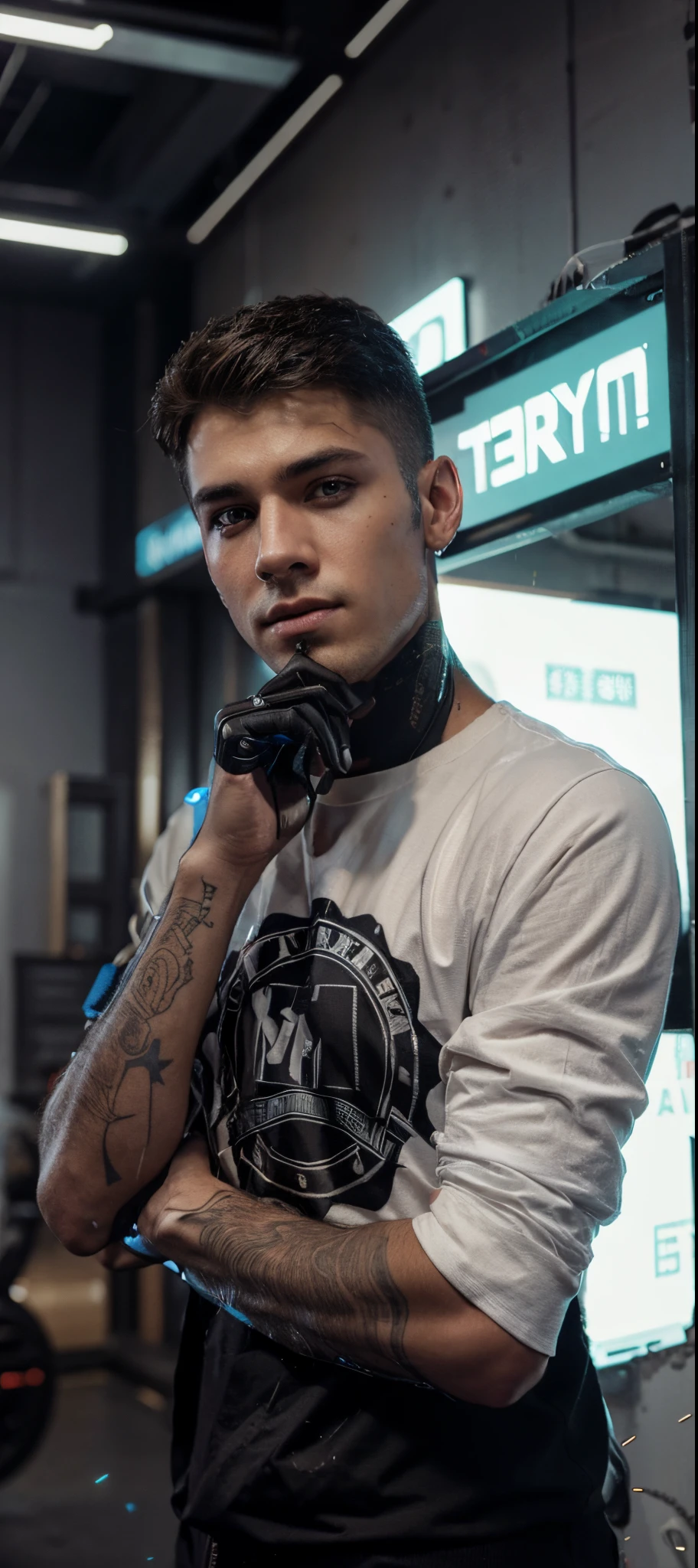 Change background cyberpunk handsome boy, realistic face, 8k, ultra realistic,