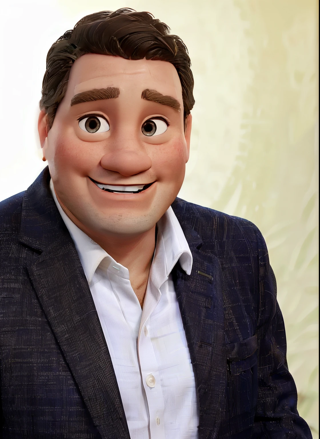 Crie uma imagem no estilo da disney pixar no qual temos um homem sorridente, de pele clara, aparentando estar na faixa dos 40 a 60 anos. Ele possui cabelo curto de cor castanha, that is starting to show signs of graying, mainly in the lateral areas. Your face is oval in shape, e ele tem bochechas proeminentes leves e um sorriso largo que revela seus dentes brancos. Eyebrows are thick and slightly arched, and the eyes are brown, conveying a friendly expression. The man has a medium-sized and somewhat wide nose, and ears proportional in size to the head.
He's wearing a white button-down shirt, which is partially covered by a dark-colored jacket with traditional lapels. The outfit suggests formal or business attire. O fundo da imagem pode colocar elementos que lembrem advogado, livros, s office.
"Write a profile for a public figure based on the following description: um homem de meia-idade, smiling and friendly-looking, vestindo trajes formais, com cabelos castanhos e ligeiramente grisalhos nas laterais, e um rosto oval."
He reminds me a lot of Carl Fredricksen, grandpa from UP High Adventures, just in a newer version.
