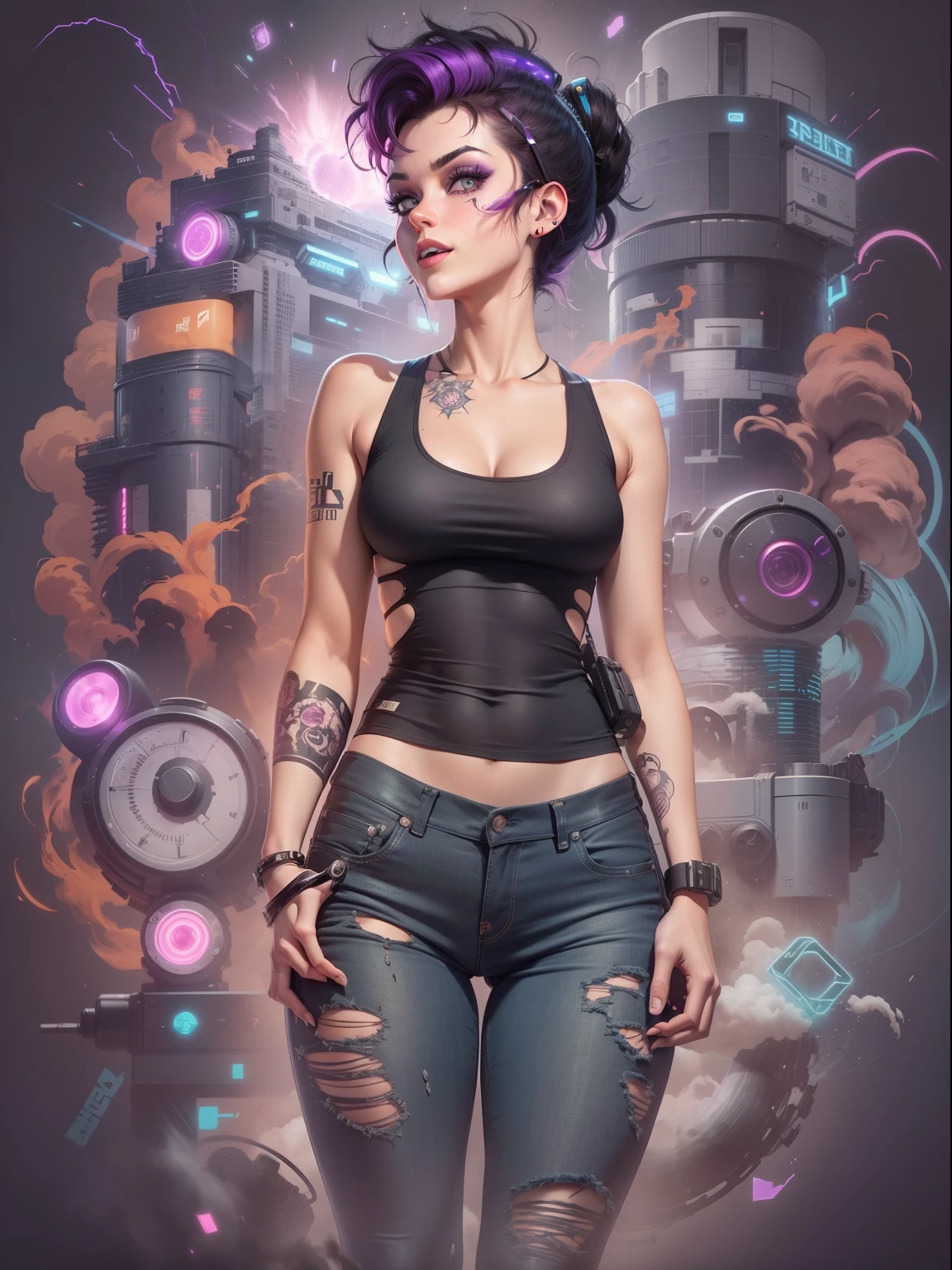 >hand with futuristic tattoo machine 