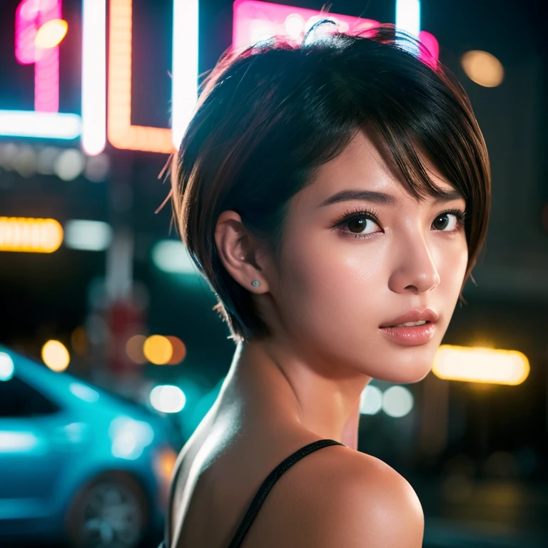 barechested　Beautuful Women　short-cut　neons　A slender