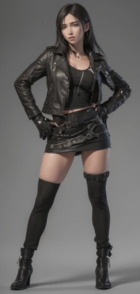 (best quality,ultra-detalhado),(Realistic:1.37),Tifa Lockhart, Rosto bonito e detalhado, expression serious, maquiagem preta nos olhos, textura ultra realista, rosto delicado, corpo delicado, Fit physique, sexy look expression, olhar sensual
