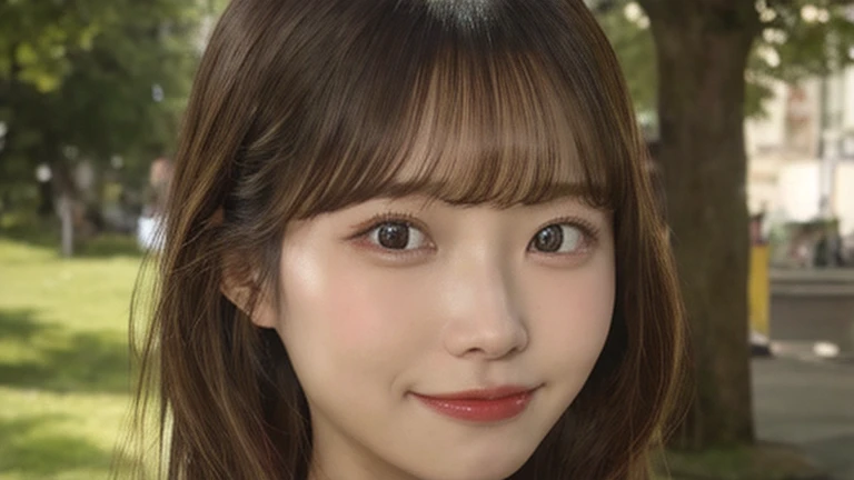 top-quality, realisitic, 8K, 独奏, a smile, masterpiece, 1girl in,depth of fields, profetional lighting, hight resolution,cute little,femele, full bodyesbian, masterpiece:1.2, portlate:0.6,s lips, mole, Natural Color Lip, Beautiful detailed eyes, masutepiece, Bangs,