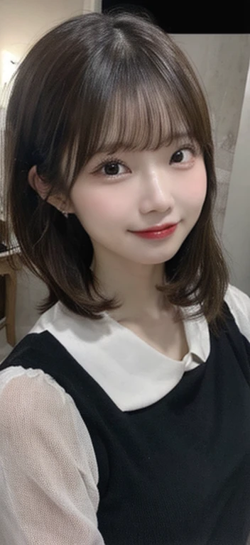 top-quality, realisitic, 8K, 独奏, a smile, masterpiece, 1girl in,depth of fields, profetional lighting, hight resolution,cute little,femele, full bodyesbian, masterpiece:1.2, portlate:0.6,s lips, mole, Natural Color Lip, Beautiful detailed eyes, masutepiece, Bangs,