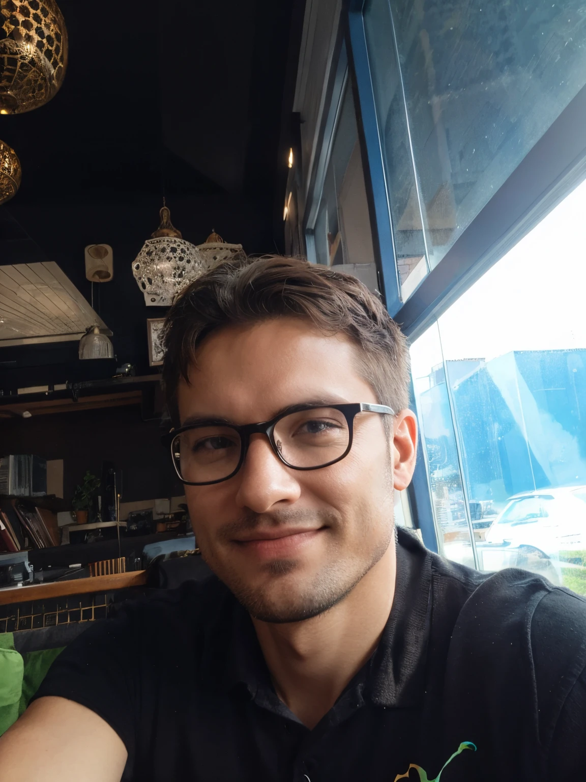 Man with glasses sitting on a sofa