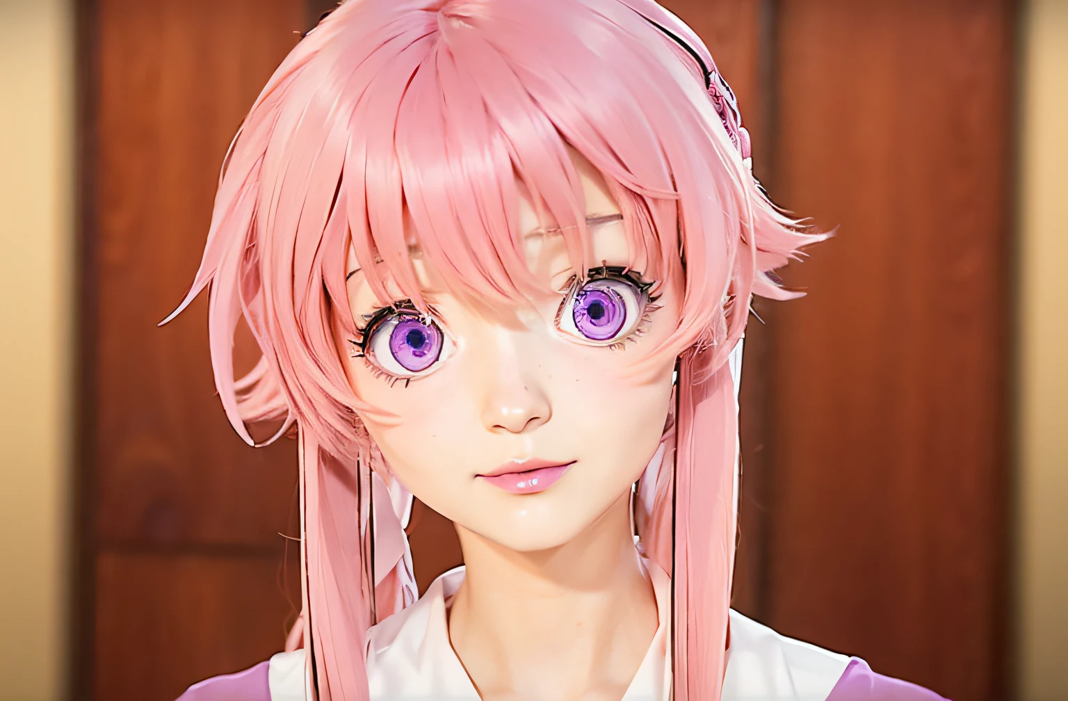 anime girl with pink hair and purple eyes staring at the camera, mirai nikki, close up of a young anime girl, anime visual of a cute girl, today's featured anime still, smooth anime cg art, anime character, semi - realistic anime, anime visual of a young woman, still from tv anime, anime girl named lucy, semi realistic anime