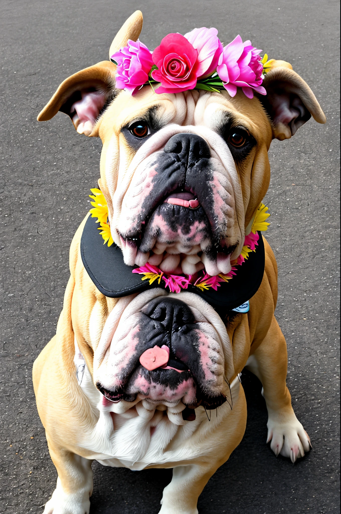 Bulldog with flower crown outline