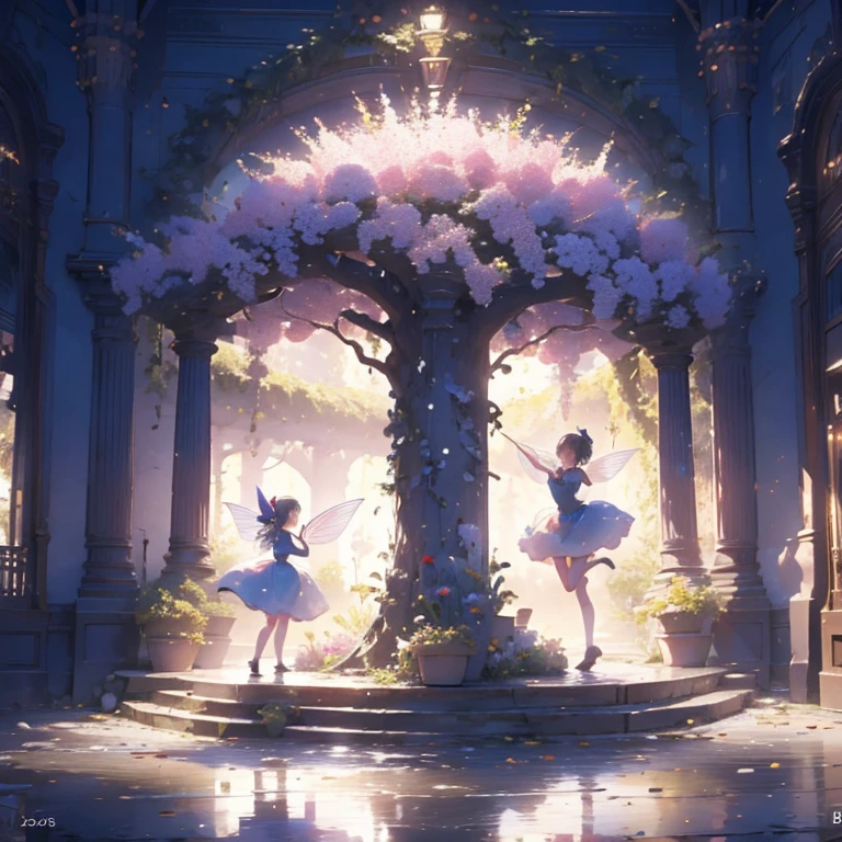trpical garden,tiny faeries,dance