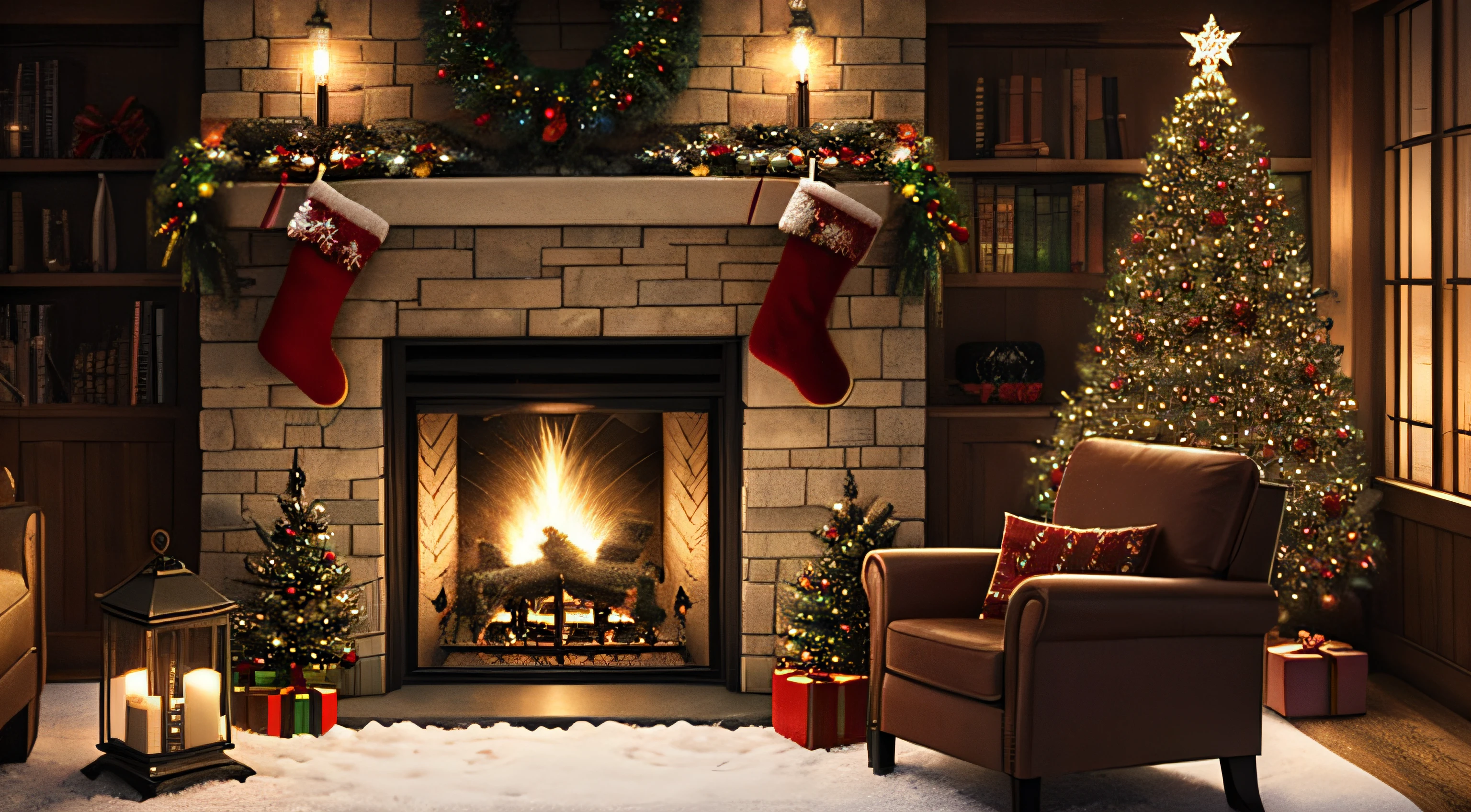 The warm and cheerful atmosphere of Christmas、Generates background music that combines epic and cinematic atmosphere。. Use elements like falling snow or the crackling of a fireplace、Creates a quiet and cozy Christmas atmosphere, Add a cinematic touch to your work. evoke a cinematic experience、epic and emotional soundtrack