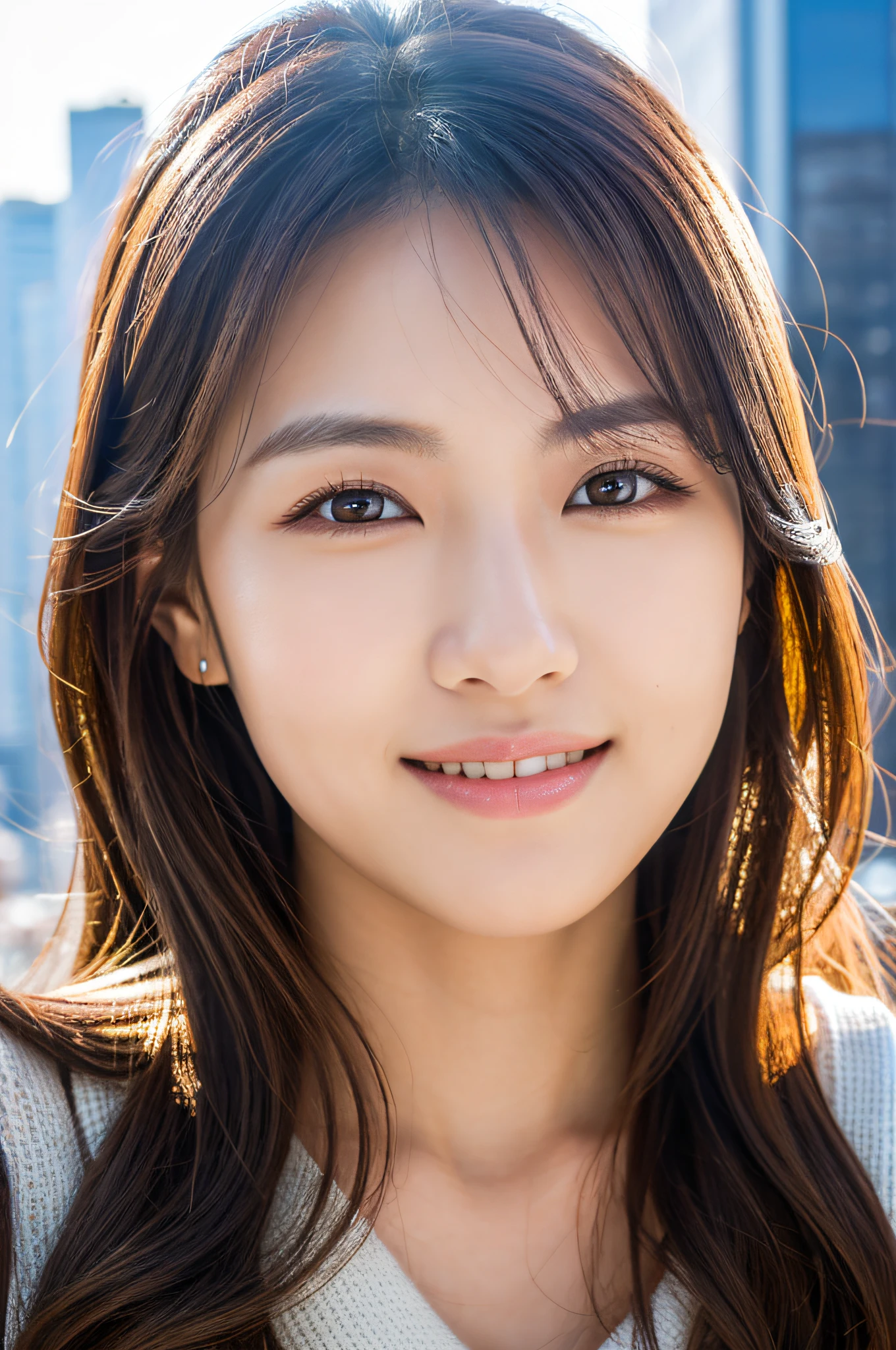 (Surreal), (High resolution), (8K), (Very detailed), (Beautiful and fine details), (Highest quality), (Ultra-detailed), (masterpiece), (Detailed face), Love Hotel Background、Yui Arakaki's face、huge 、Japanese: Tie your hair up、Laughter、Salute pose with a smile