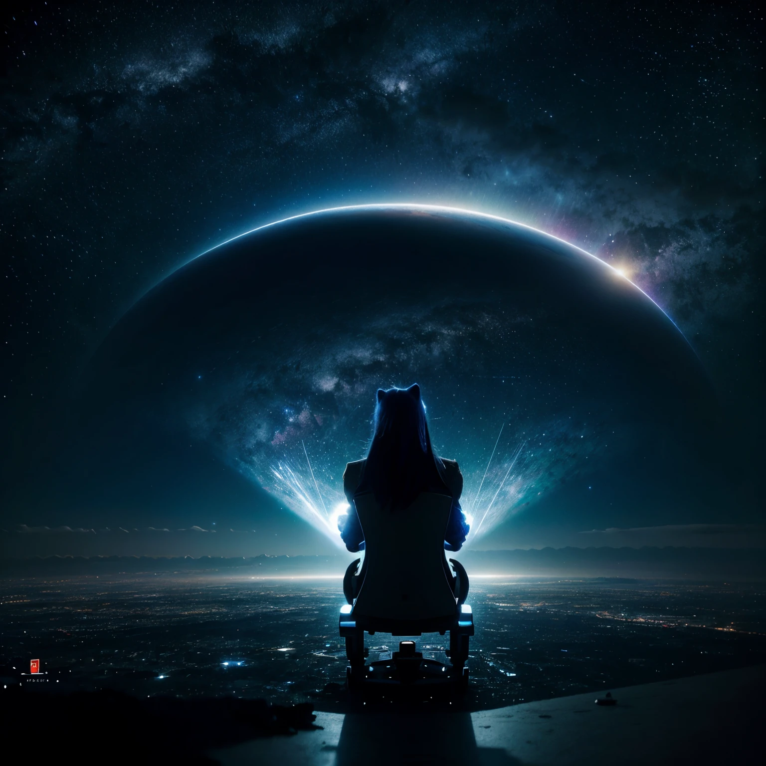 Sonic le hérisson de Sega. regarder la galaxie et les étoiles depuis une grande plaine mi-galactique. Avec un style cartoon et jeux vidéo