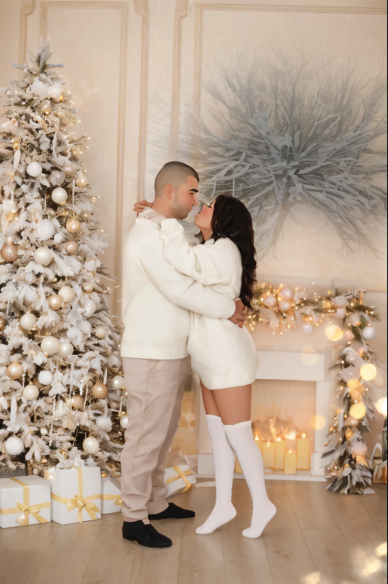 they are standing in front of a christmas tree and a fireplace, 1614572159, lovely couple, 4k post, 4 k post, in front of a fireplace, 🤬 🤮 💕 🎀, holiday season, profile image, taken in 2 0 2 0, by Maksimilijan Vanka, photo shoot, couple kissing