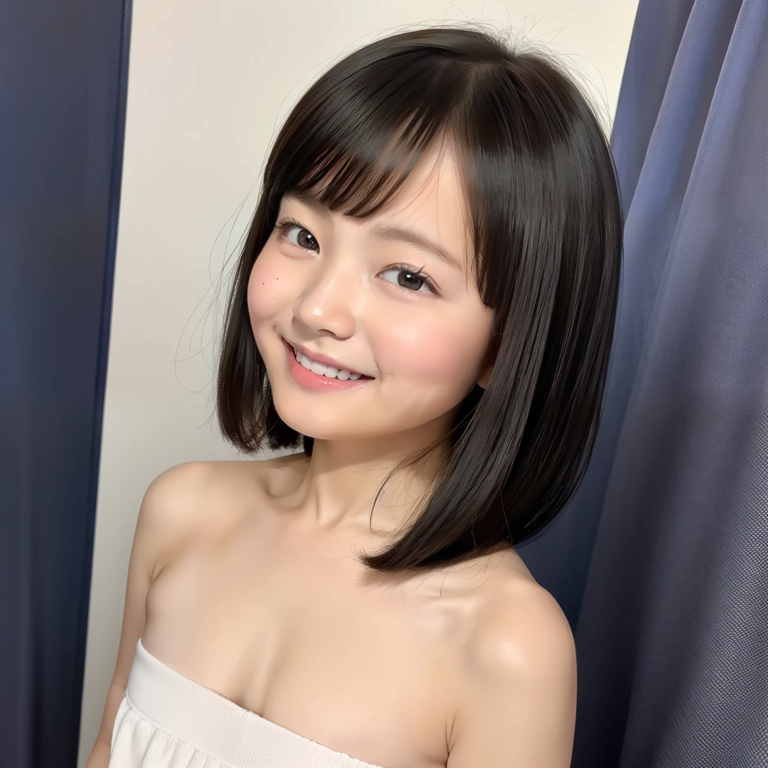 white backgrounid、's ID photo、cute little、smiling girl、black eyes、shorth hair、Clair、All Nude、showing your whole body