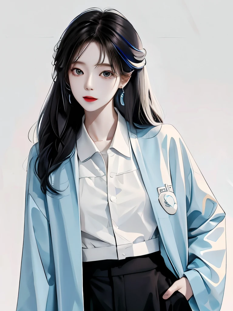 1 girl, (white skin: 1.2), colored inner hair,[ silver hair|blue hair]