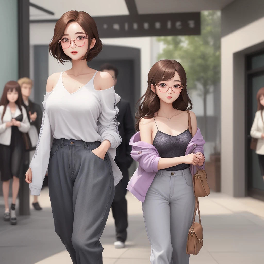 a winsome girl with an aesthetic charm that seamlessly blends Asian allure and contemporary fashion. Her enchanting brown eyes, accentuated by circular glasses, gleam with a gentle brilliance, mirroring the depth of her soul. A cascade of rich, brown hair, reaching to her shoulders, frames her face delicately, creating a harmonious balance.

Elevating her allure is a distinctive tall hairstyle, adding an elegant touch to her overall appearance. Standing at 153cm, she possesses a slender, sporty frame that exudes both grace and athleticism. This anime muse has a penchant for Puma shoes, and in this particular depiction, she adorns her petite feet with a delightful pair in shades of pink and white.

Her fashion sense reflects a playful yet sophisticated style—a white jacket, casually draped over her shoulders, hints at a sense of effortlessness. Underneath, a vibrant purple hoodie adds a pop of color, resonating with her lively personality. Complementing the ensemble are oversized pants that exude a relaxed vibe, creating an intriguing contrast to her petite stature.

In the intricate canvas of anime, pay attention to the intricate details: her eyes, brimming with emotion, convey a deep connection with feline companions, reflecting her enchanting obsession with cats. Her lips, subtly shaped, add a touch of innocence to her visage, while her slightly triangular nose contributes to the unique charm of her character.